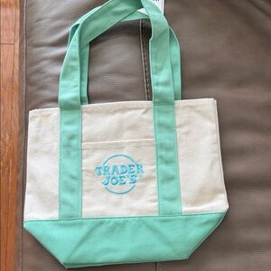 Trader Joe's Cream and Mint Canvas Tote